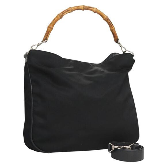 GUCCI Bamboo Hand Bag Canvas Navy Silver 001 001 - Picture 1 of 16